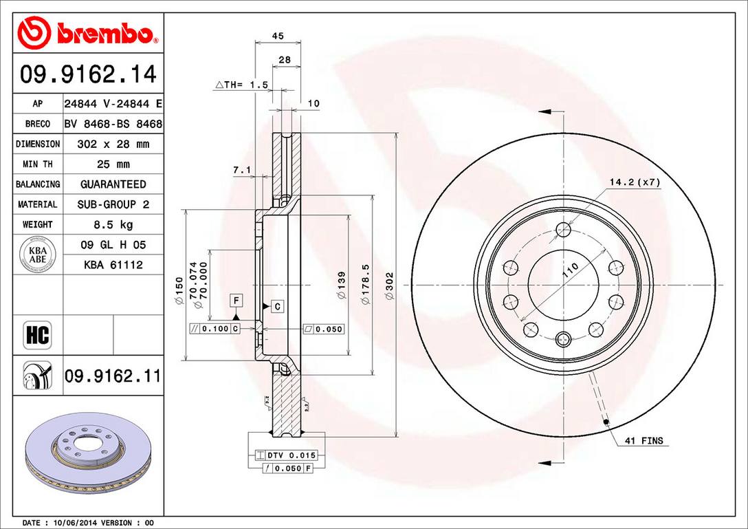 Saab Disc Brake Rotor - Front (302mm) 93171500 Brembo