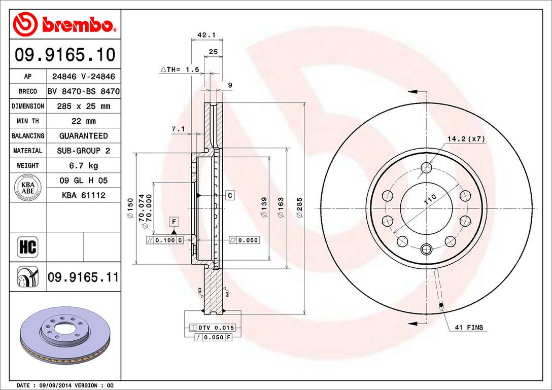 Saab Disc Brake Rotor - Front (285mm) 93171497 Brembo