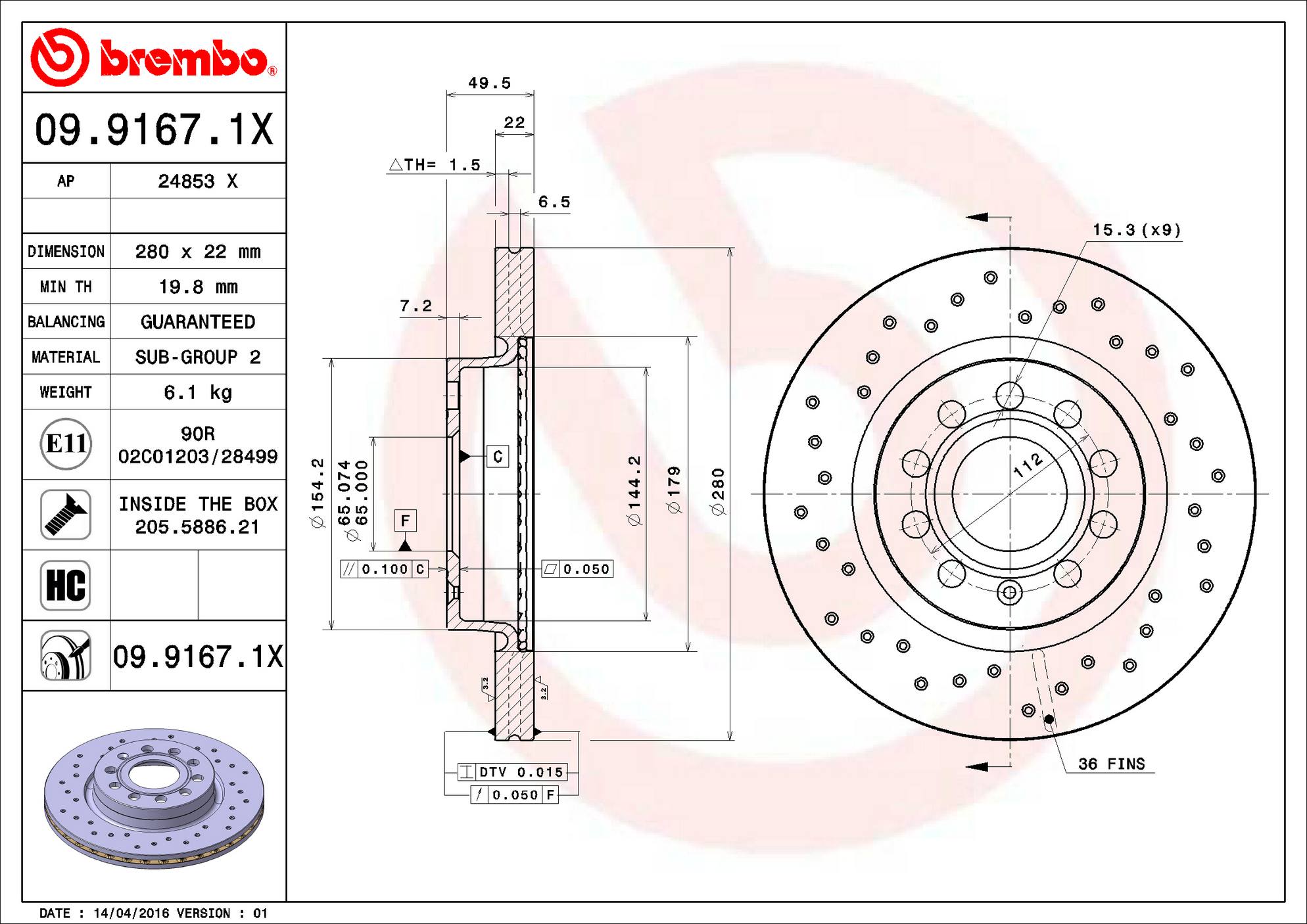 Volkswagen Disc Brake Pad and Rotor Kit - Front (280mm) (Ceramic) (Xtra) Brembo