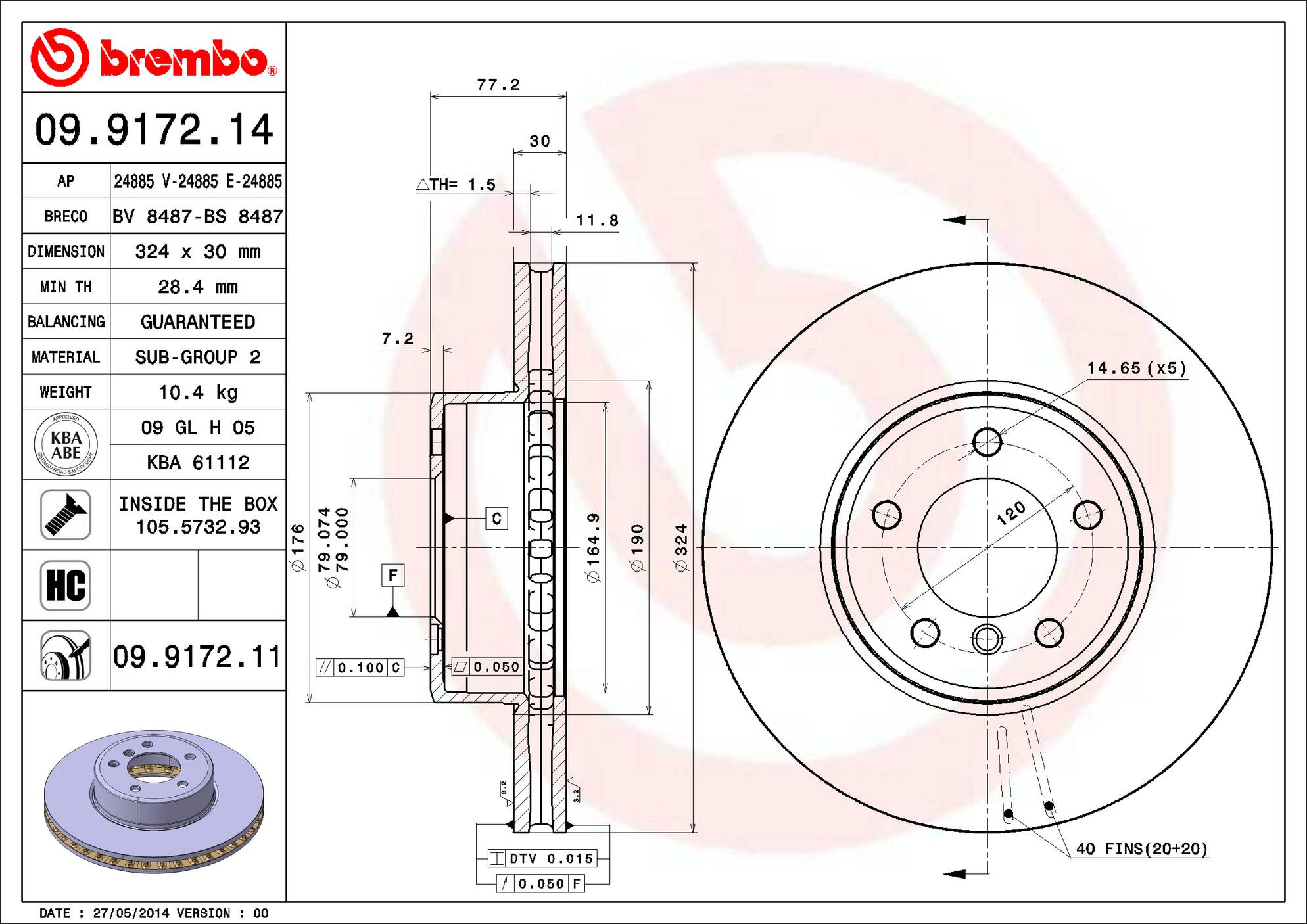 BMW Disc Brake Rotor - Front (324mm) 34116864906 Brembo