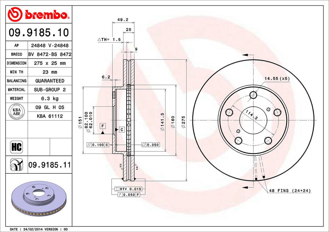 Toyota Disc Brake Rotor - Front (275mm) 4351242032 Brembo