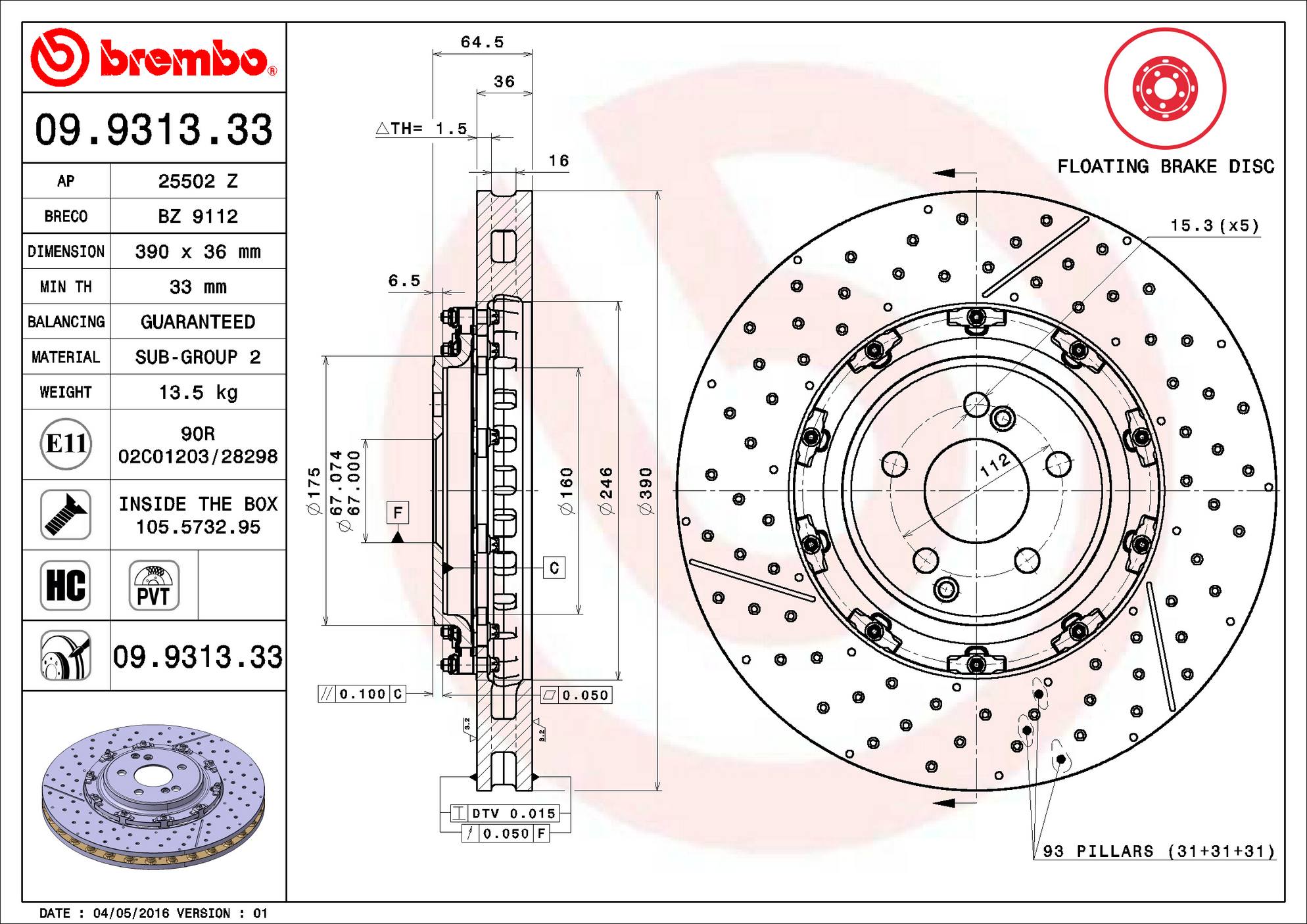 Mercedes Disc Brake Rotor - Front (390mm) 2304211212 Brembo