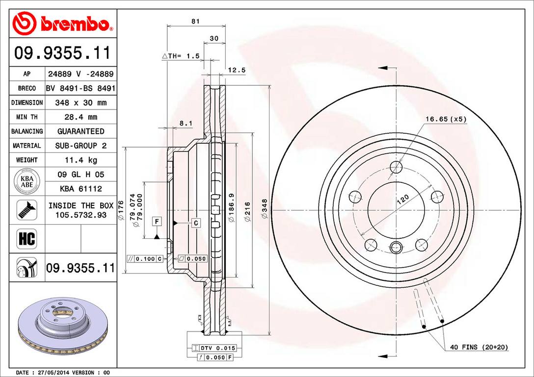 BMW Disc Brake Rotor - Front (348mm) 34116864057 Brembo