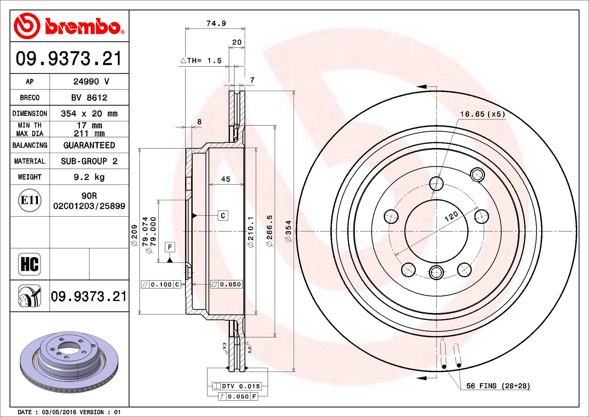 Land Rover Disc Brake Pad and Rotor Kit - Rear (354mm) (Low-Met) Brembo