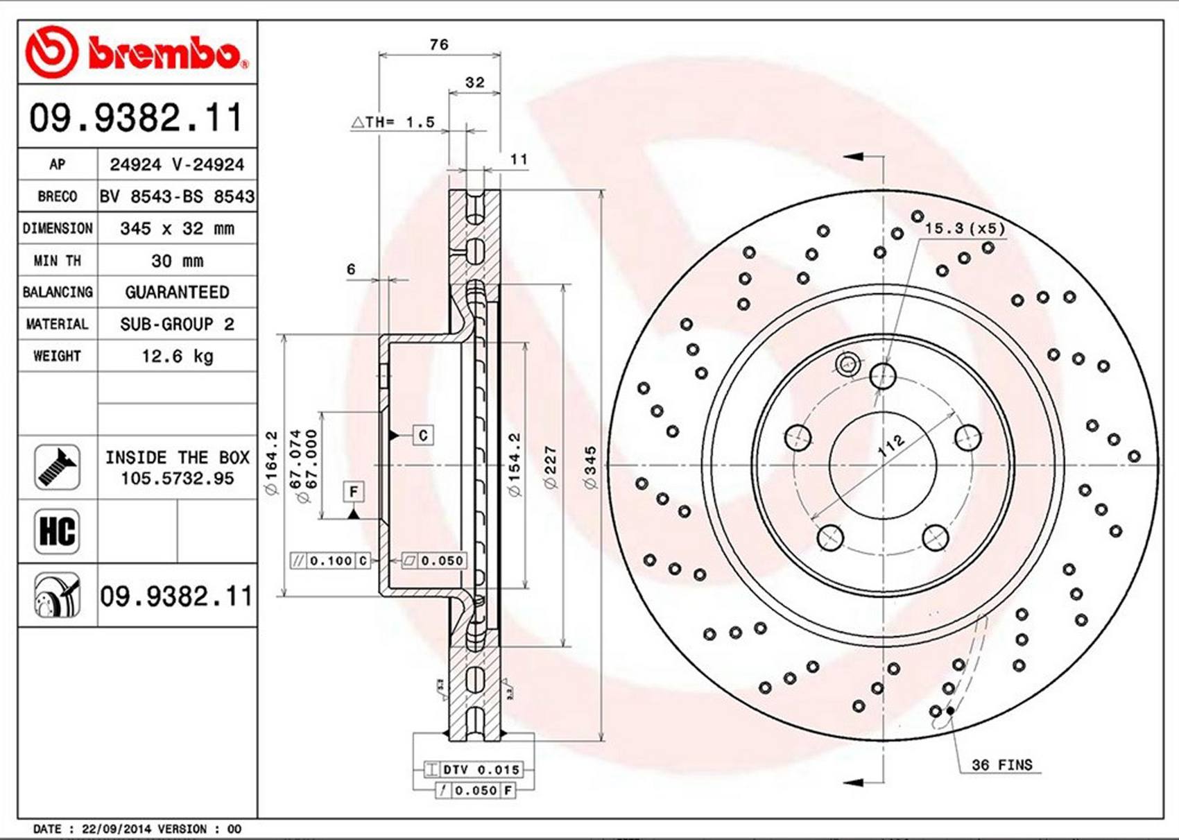 Mercedes Disc Brake Rotor - Front (345mm) (Xtra) 2204211112 Brembo