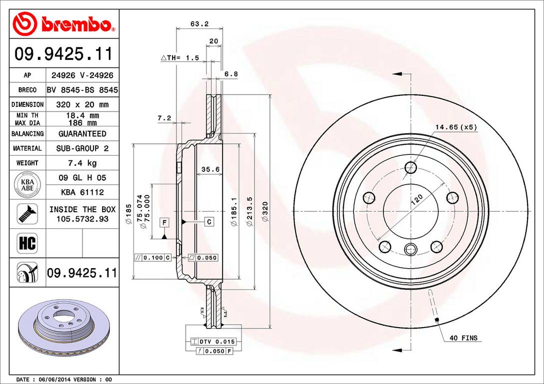 BMW Disc Brake Rotor - Rear (320mm) 34216864061 Brembo