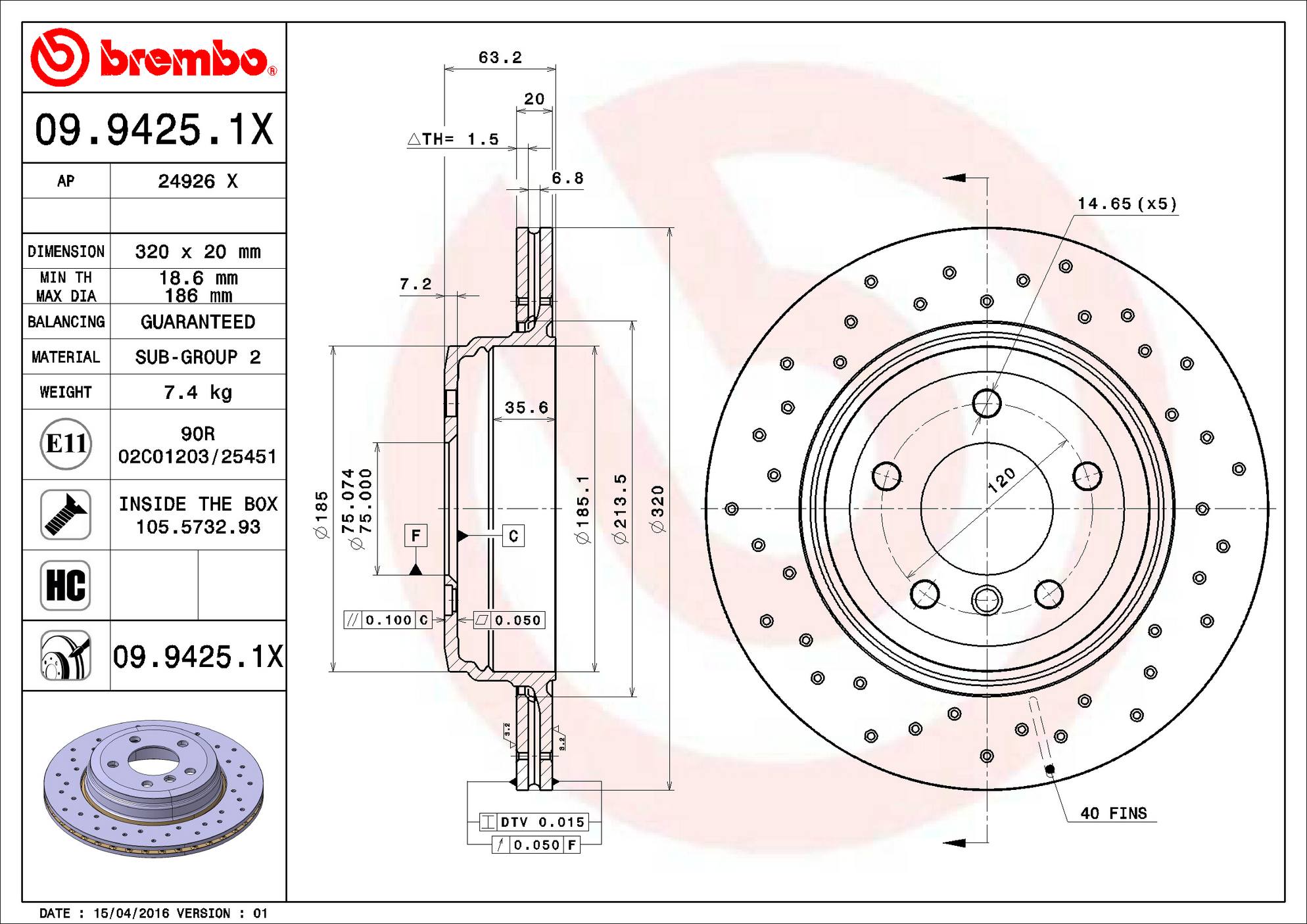 BMW Disc Brake Rotor - Rear (320mm) 34216864061 Brembo