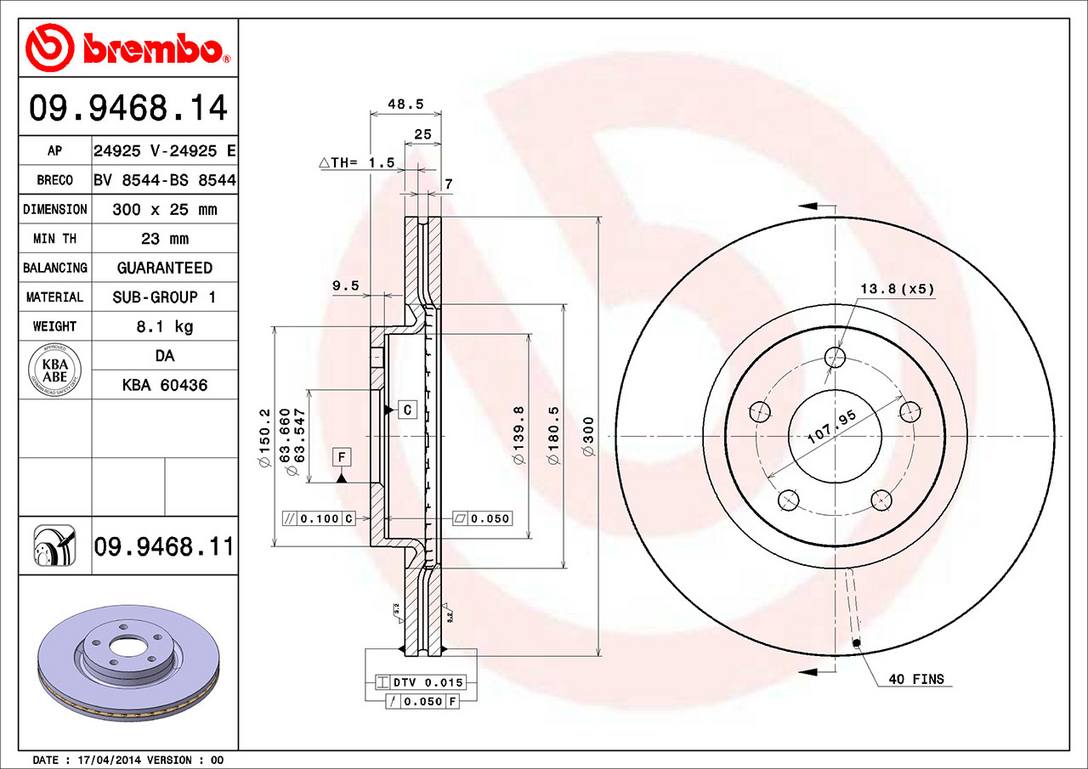 Volvo Disc Brake Rotor - Front (300mm) 314718190 Brembo