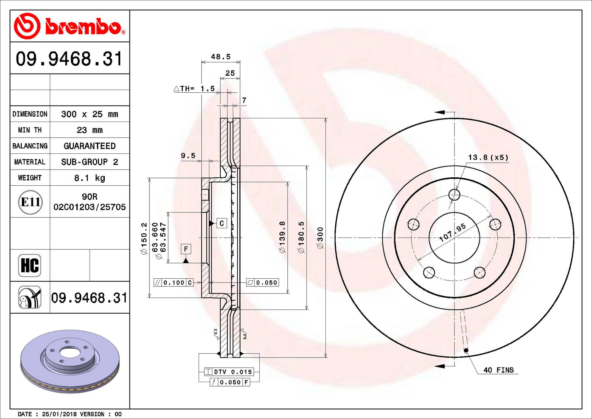 Ford Disc Brake Rotor - Front (300mm) CV6Z1125F Brembo