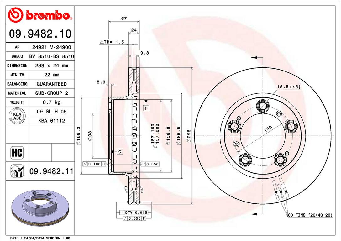 Porsche Disc Brake Rotor - Front (298mm) 98635140105 Brembo