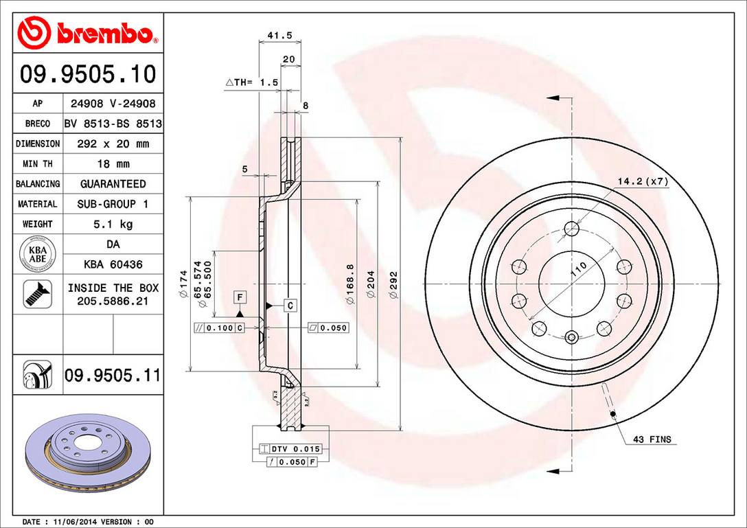 Saab Disc Brake Rotor - Rear (292mm) 93188378 Brembo