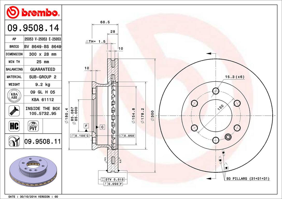 Mercedes Dodge Disc Brake Pad and Rotor Kit - Front (300mm) (Low-Met) Brembo