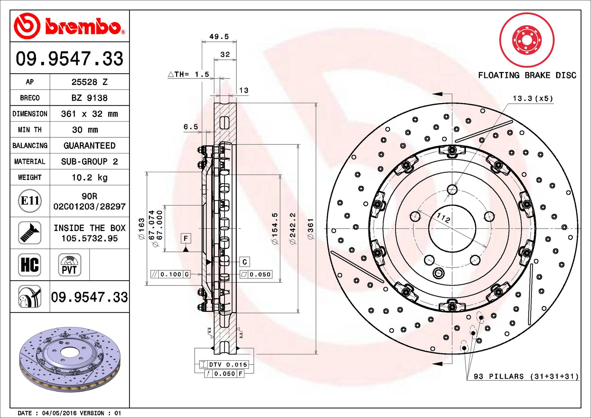 Mercedes Disc Brake Rotor - Front (360mm) 2094210112 Brembo