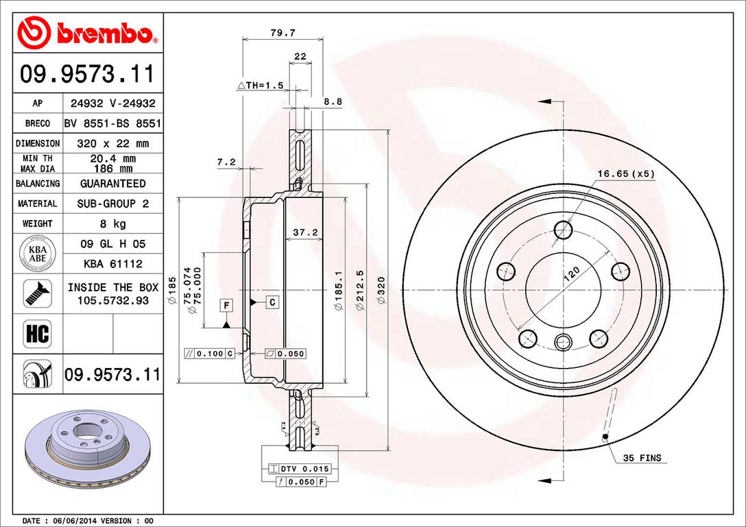 BMW Disc Brake Rotor - Rear (320mm) 34213332217 Brembo