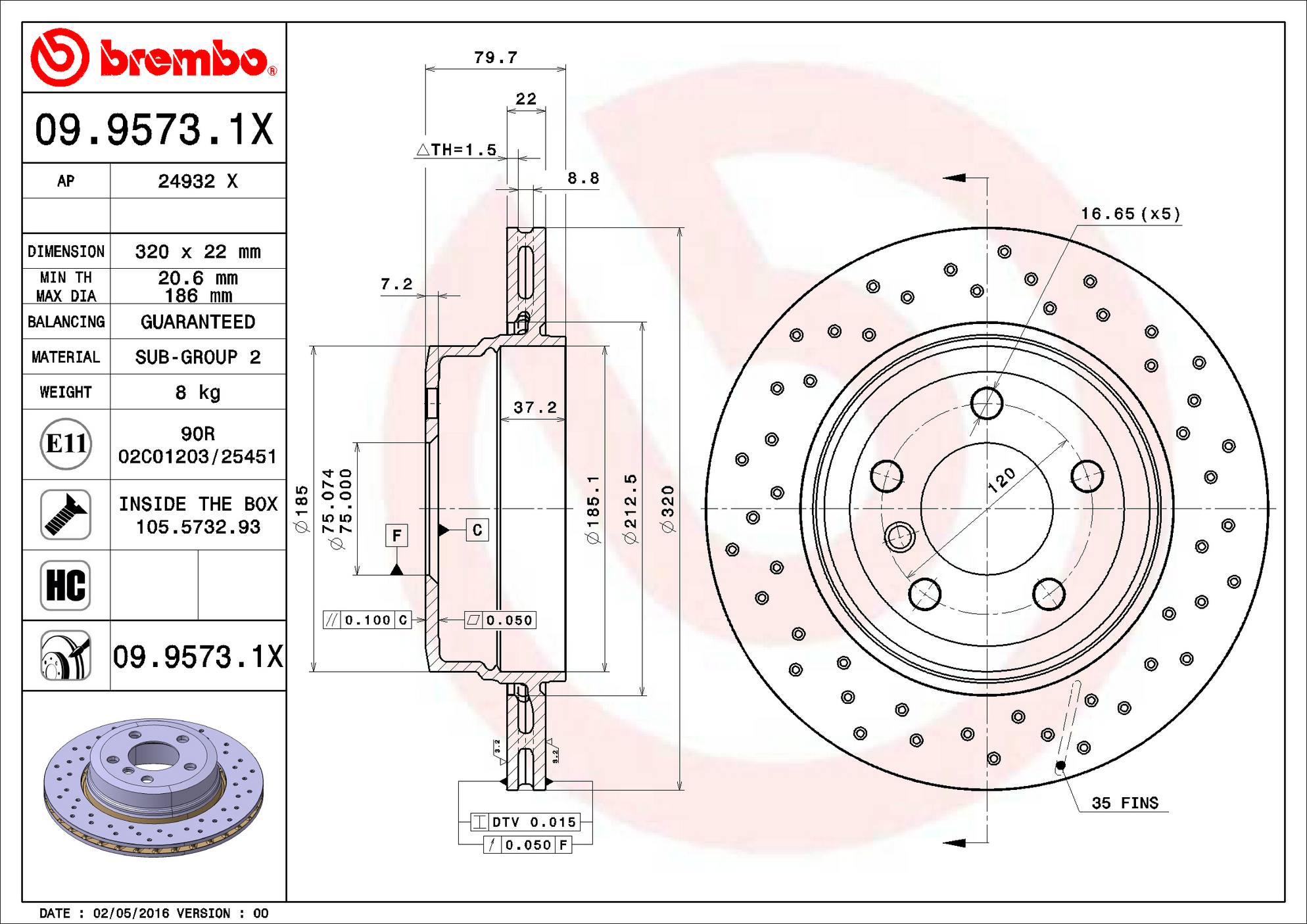 BMW Disc Brake Rotor - Rear (320mm) 34213332217 Brembo