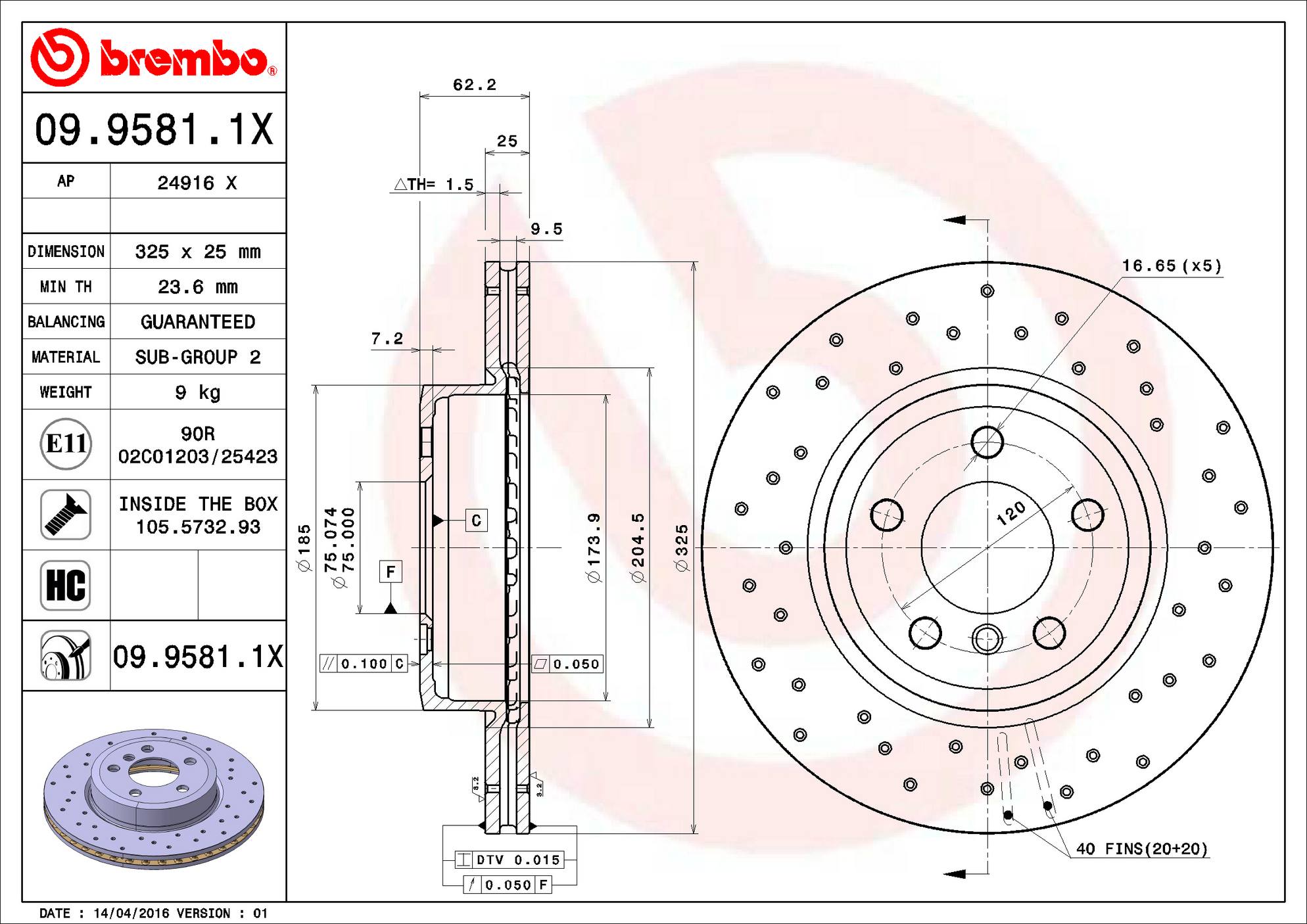 BMW Disc Brake Rotor - Front (325mm) 34113400151 Brembo