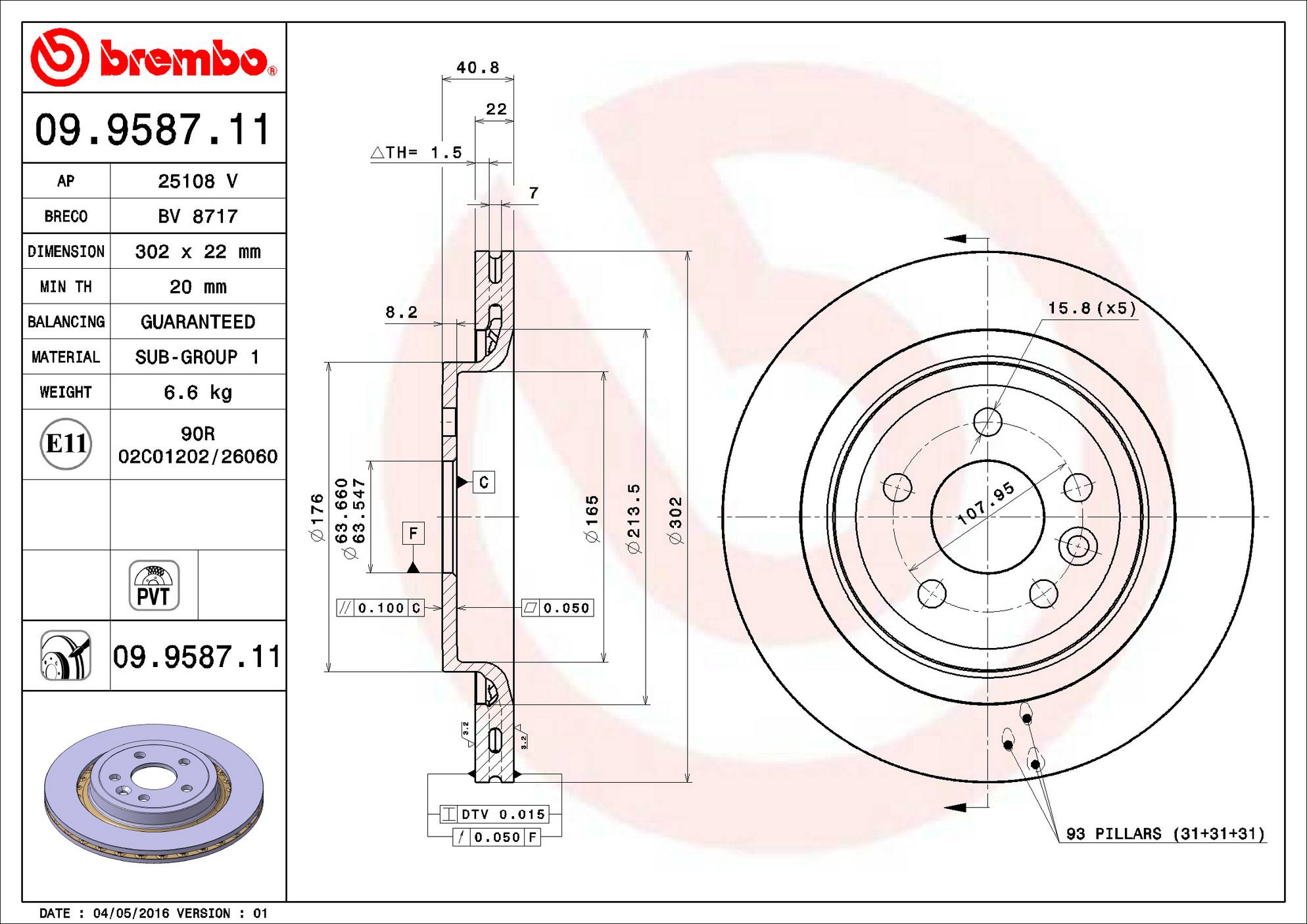 Volvo Disc Brake Rotor - Rear (302mm) 314710280 Brembo