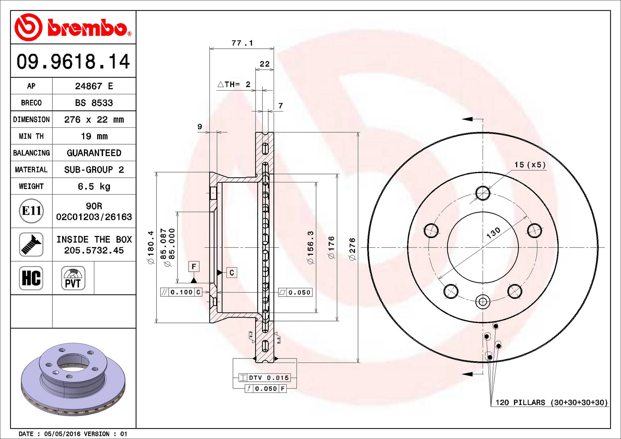 Mercedes Disc Brake Rotor - Front (276mm) 9024210612 Brembo