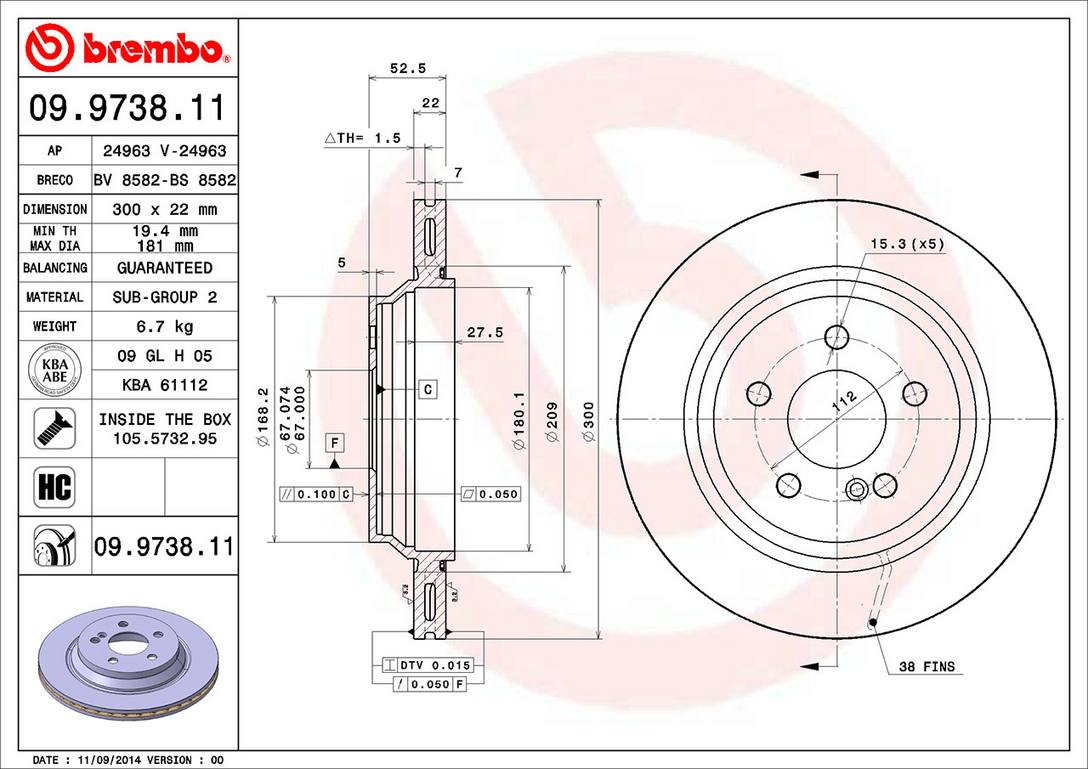 Mercedes Disc Brake Rotor - Rear (300mm) 2204230212 Brembo