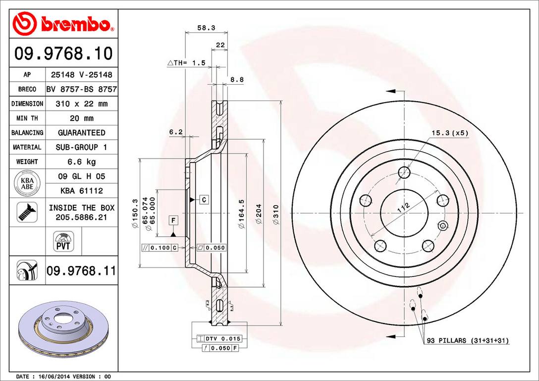 Audi Disc Brake Rotor - Rear (310mm) 8J0615601A Brembo