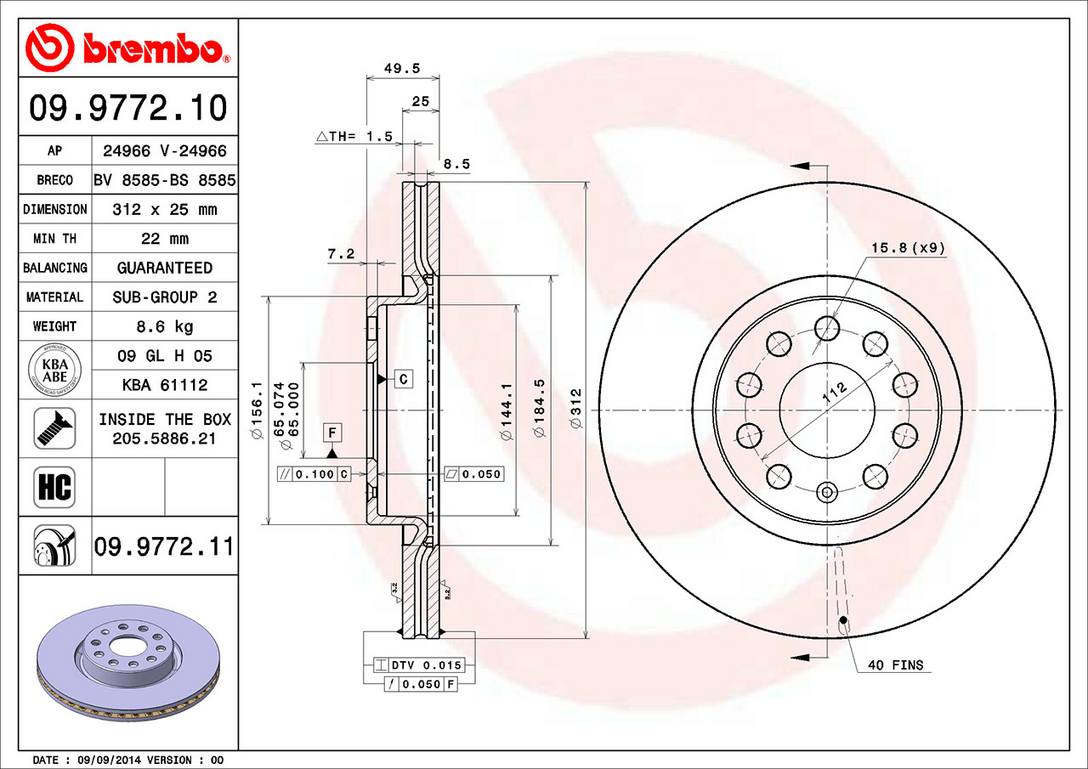 Audi Volkswagen Disc Brake Pad and Rotor Kit – Front (312mm) (Ceramic)  Brembo Brembo KT00001