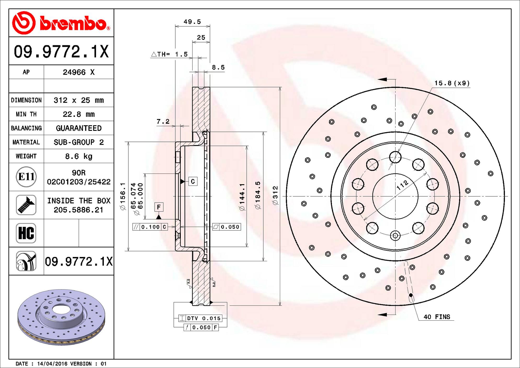 Audi Volkswagen Disc Brake Pad and Rotor Kit - Front (312mm) (Ceramic) (Xtra) Brembo