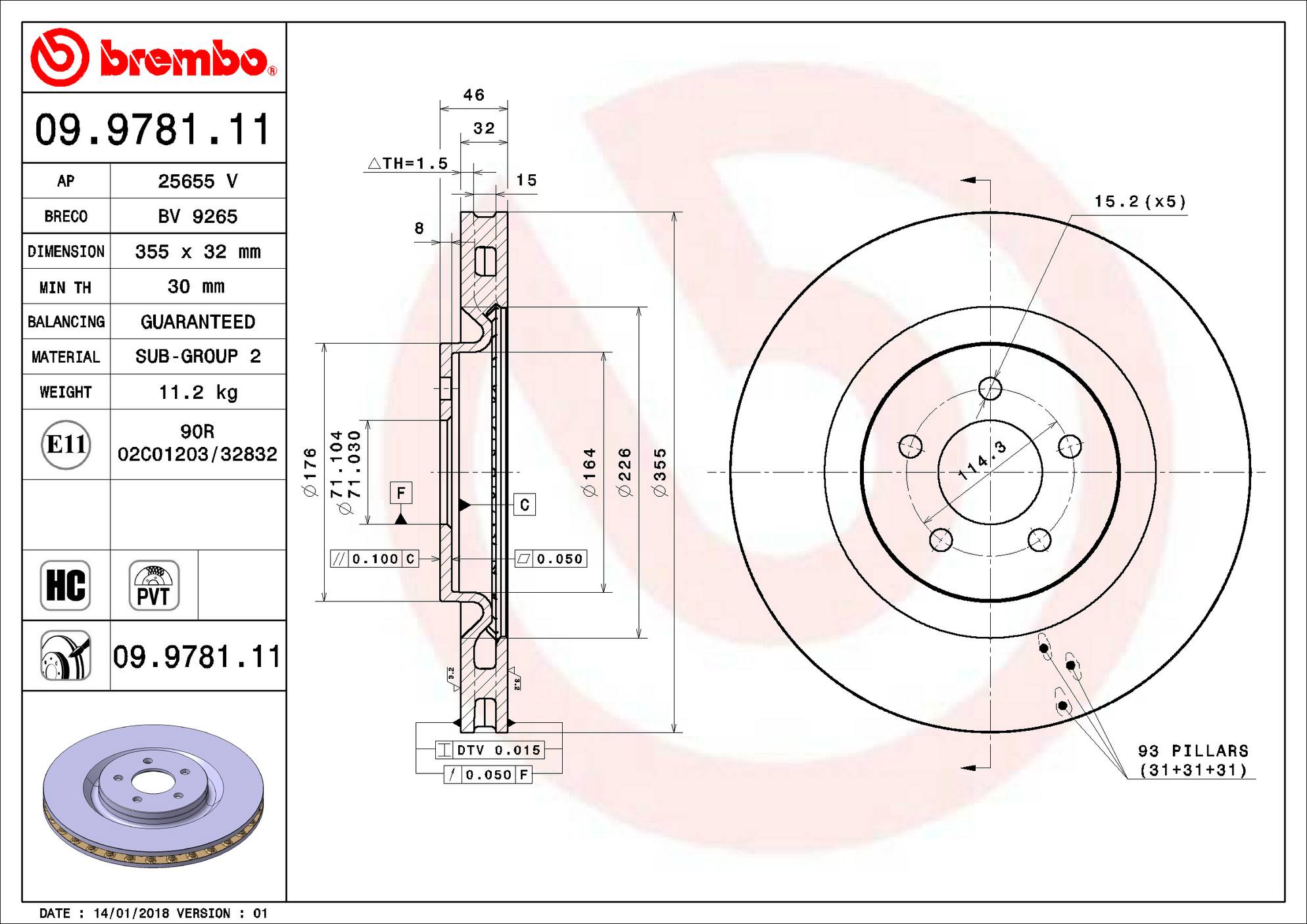 Ford Disc Brake Rotor - Front (355mm) 7R3Z1125A Brembo