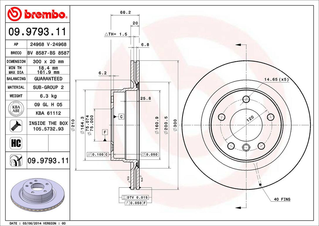 BMW Disc Brake Pad and Rotor Kit - Rear (300mm) (Ceramic) Brembo