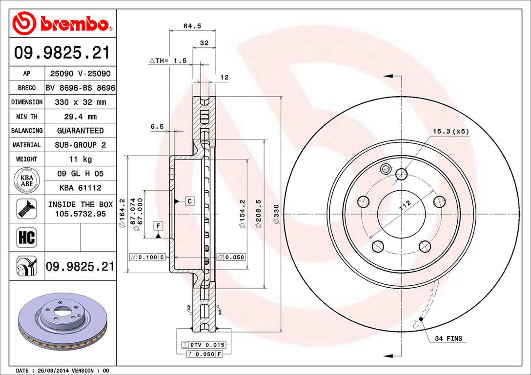 Mercedes Disc Brake Pad and Rotor Kit - Front (330mm) (Low-Met) Brembo