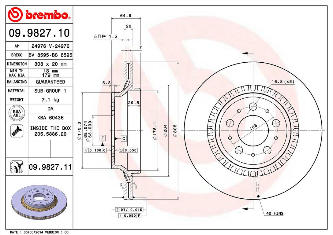 Volvo Disc Brake Rotor - Rear (308mm) 8624926 Brembo