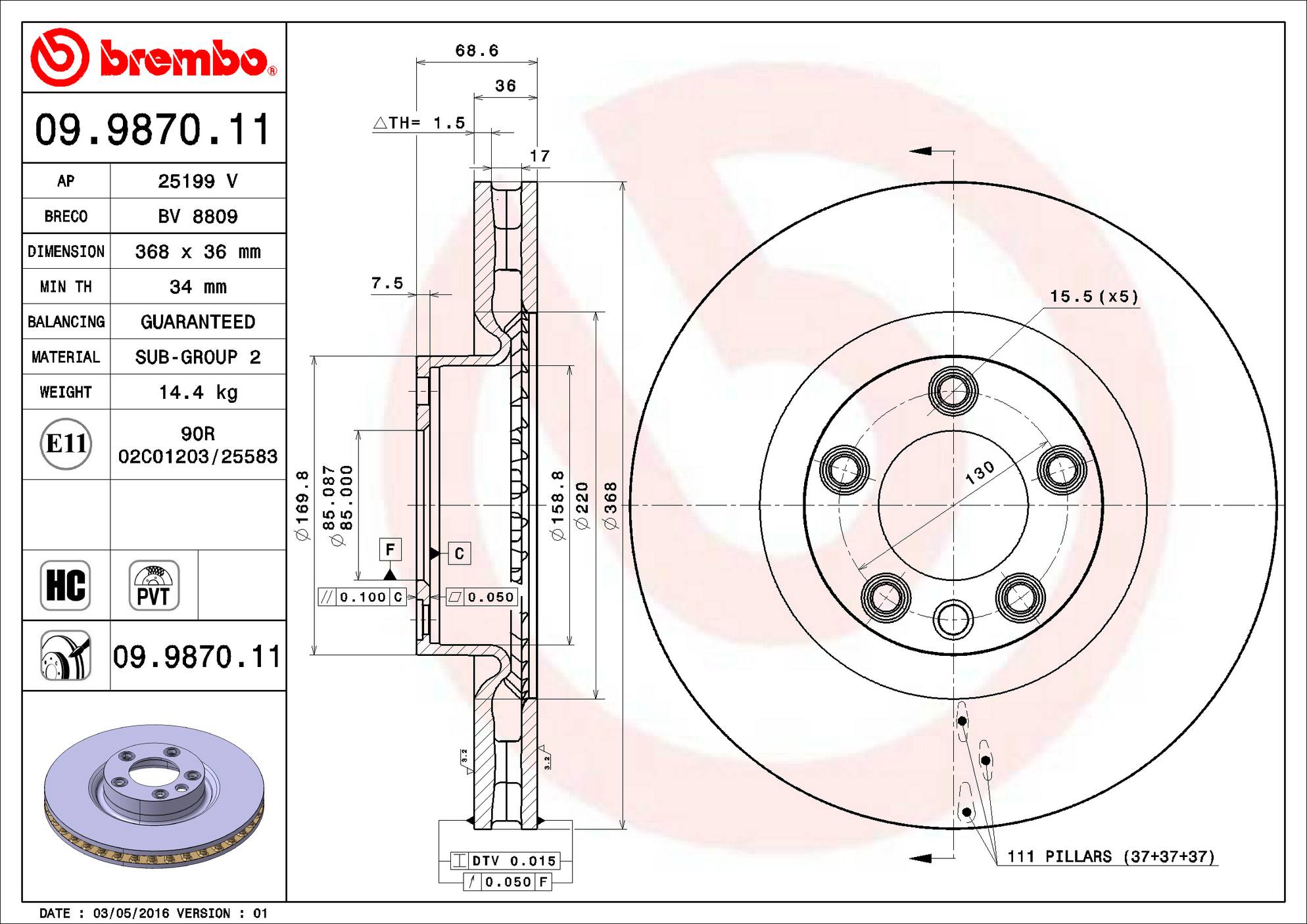 Porsche Disc Brake Rotor - Front (368mm) 95535140300 Brembo