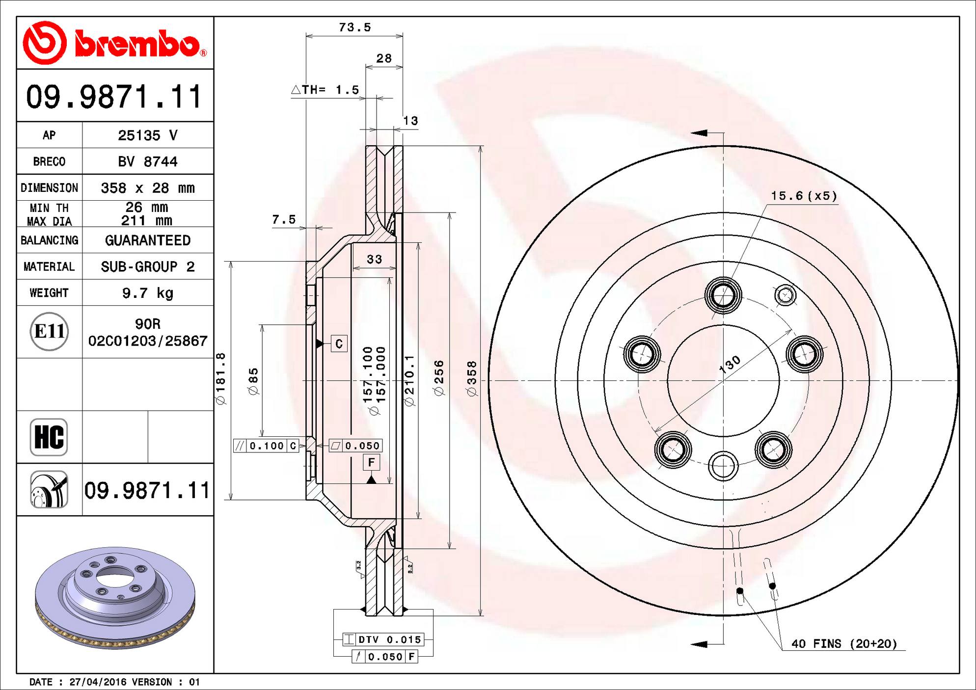 Porsche Disc Brake Pad and Rotor Kit - Rear (358mm) (Ceramic) Brembo