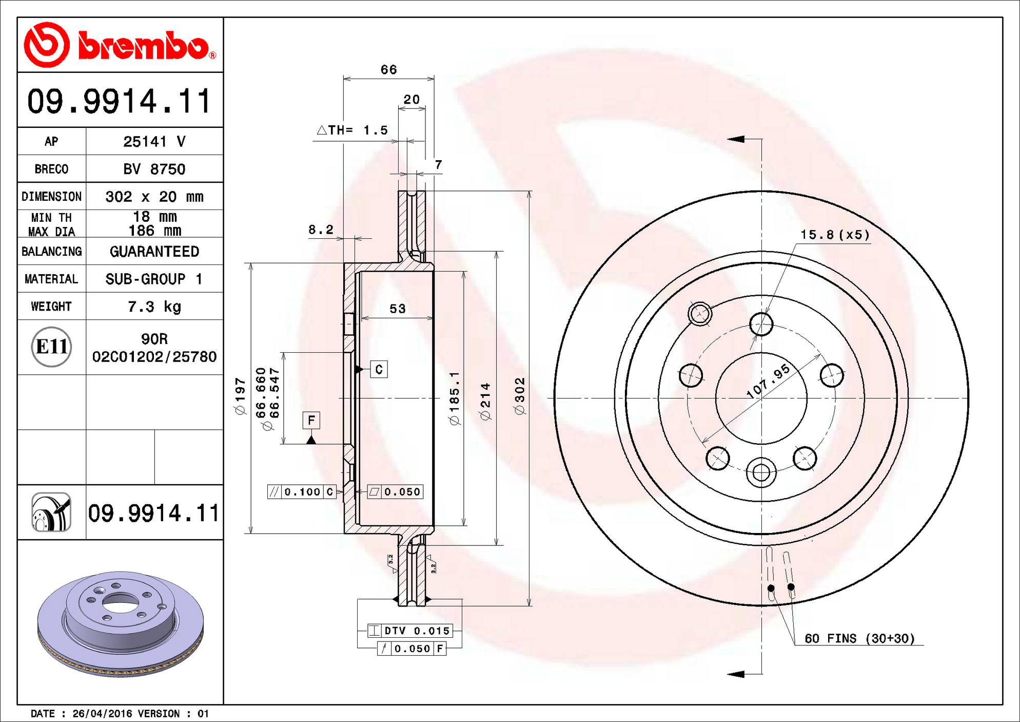 Land Rover Disc Brake Rotor - Rear (302mm) LR001019 Brembo