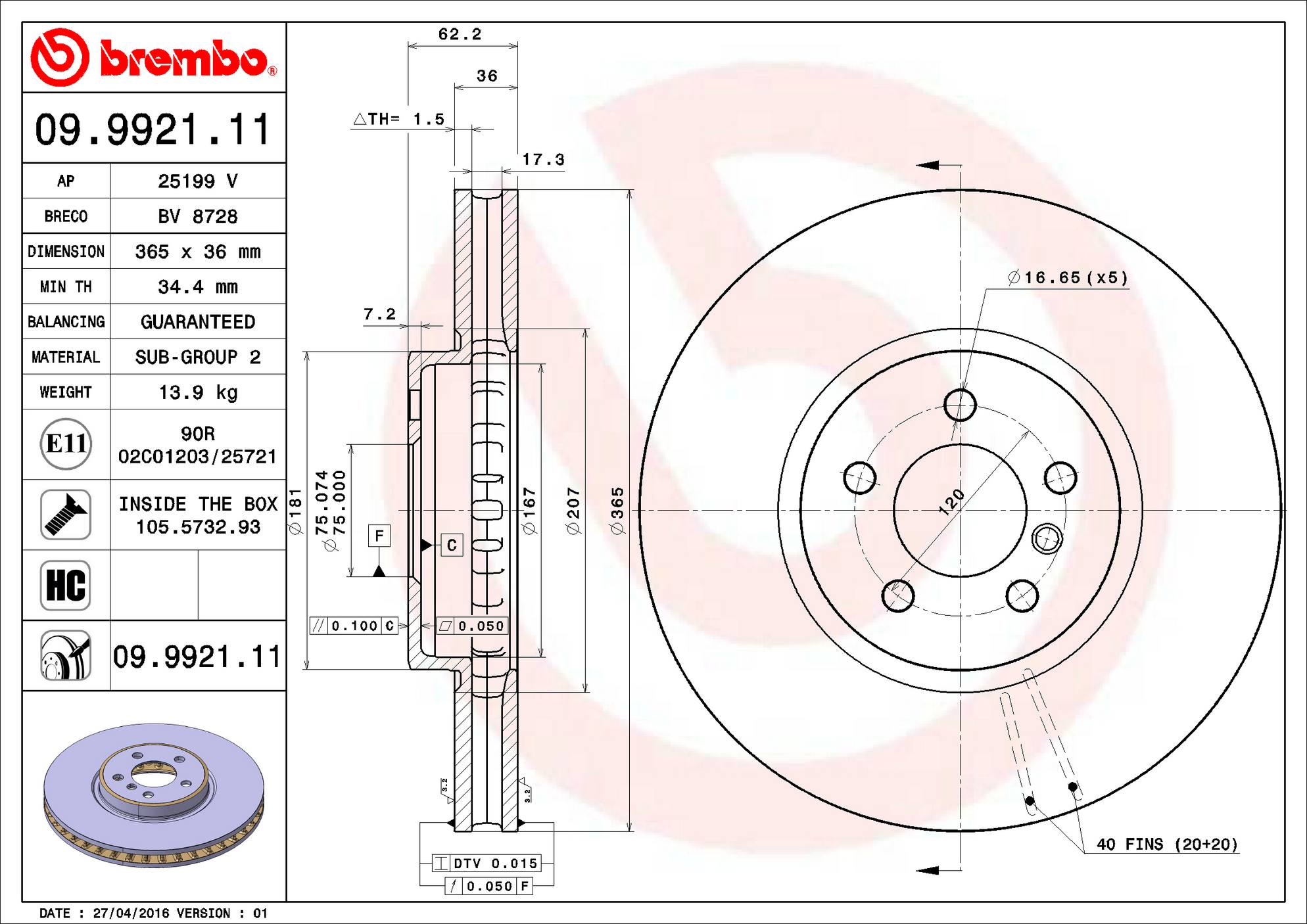 BMW Disc Brake Rotor - Front (365mm) 34116886481 Brembo