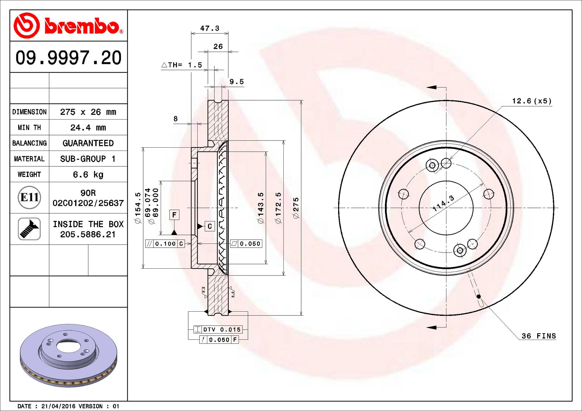 Hyundai Disc Brake Rotor - Front (275mm) 517122H000 Brembo