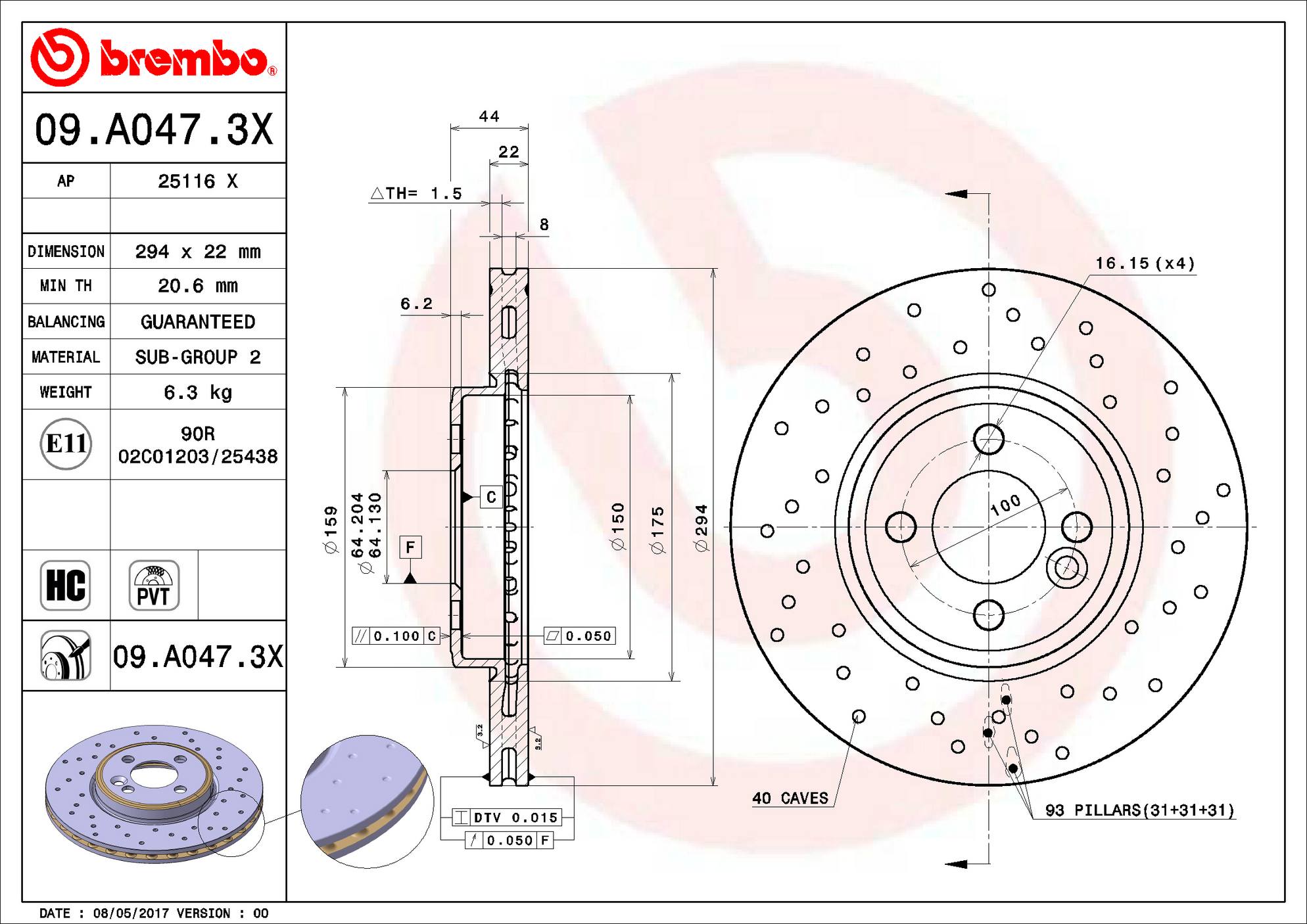 Mini Disc Brake Pad and Rotor Kit - Front (294mm) (Low-Met) (Xtra) Brembo