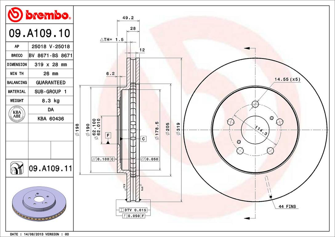 Toyota Lexus Disc Brake Rotor - Front (319mm) 4351248100 Brembo