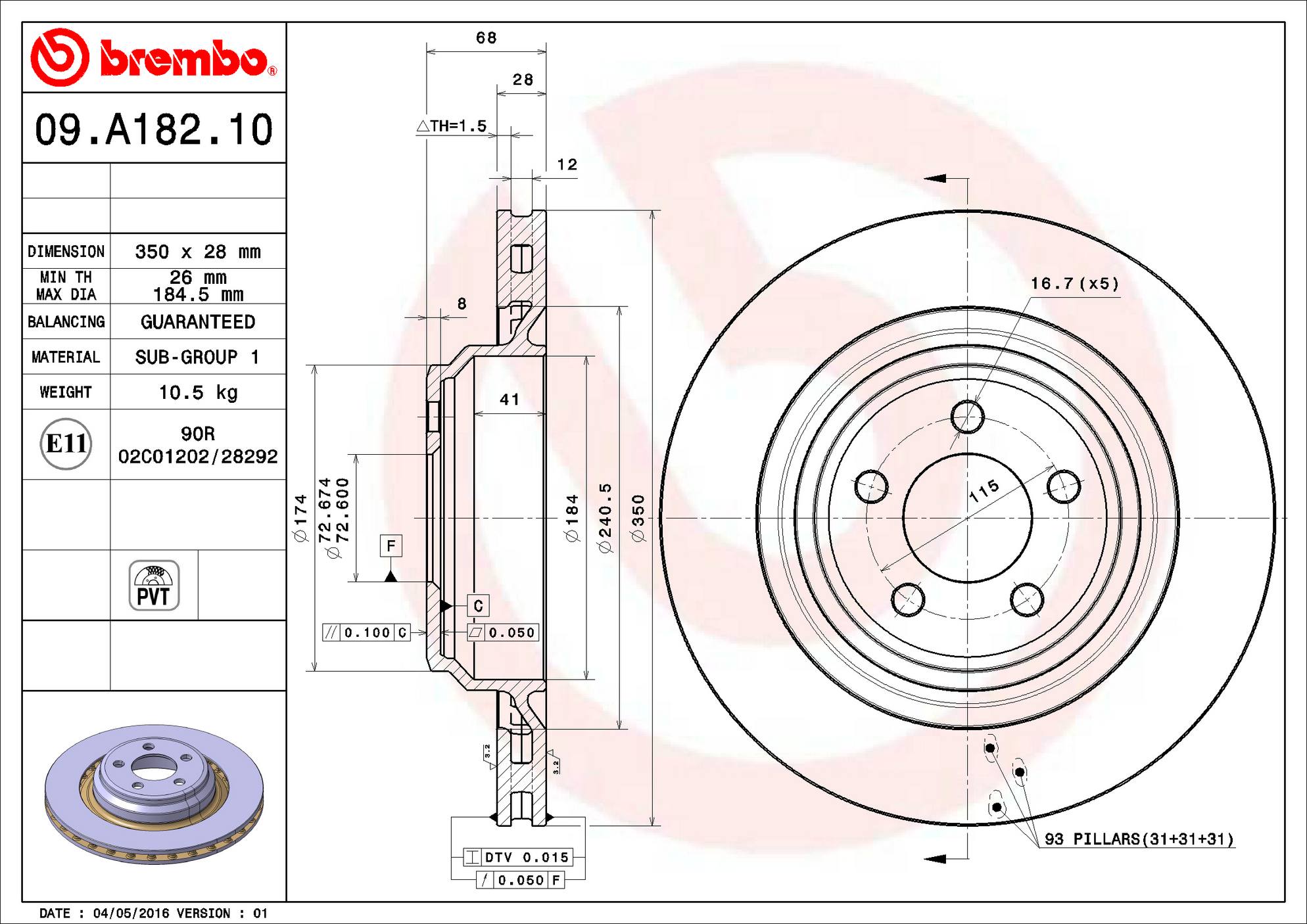 Chrysler Dodge Disc Brake Rotor - Rear (350mm) 5290538AB Brembo