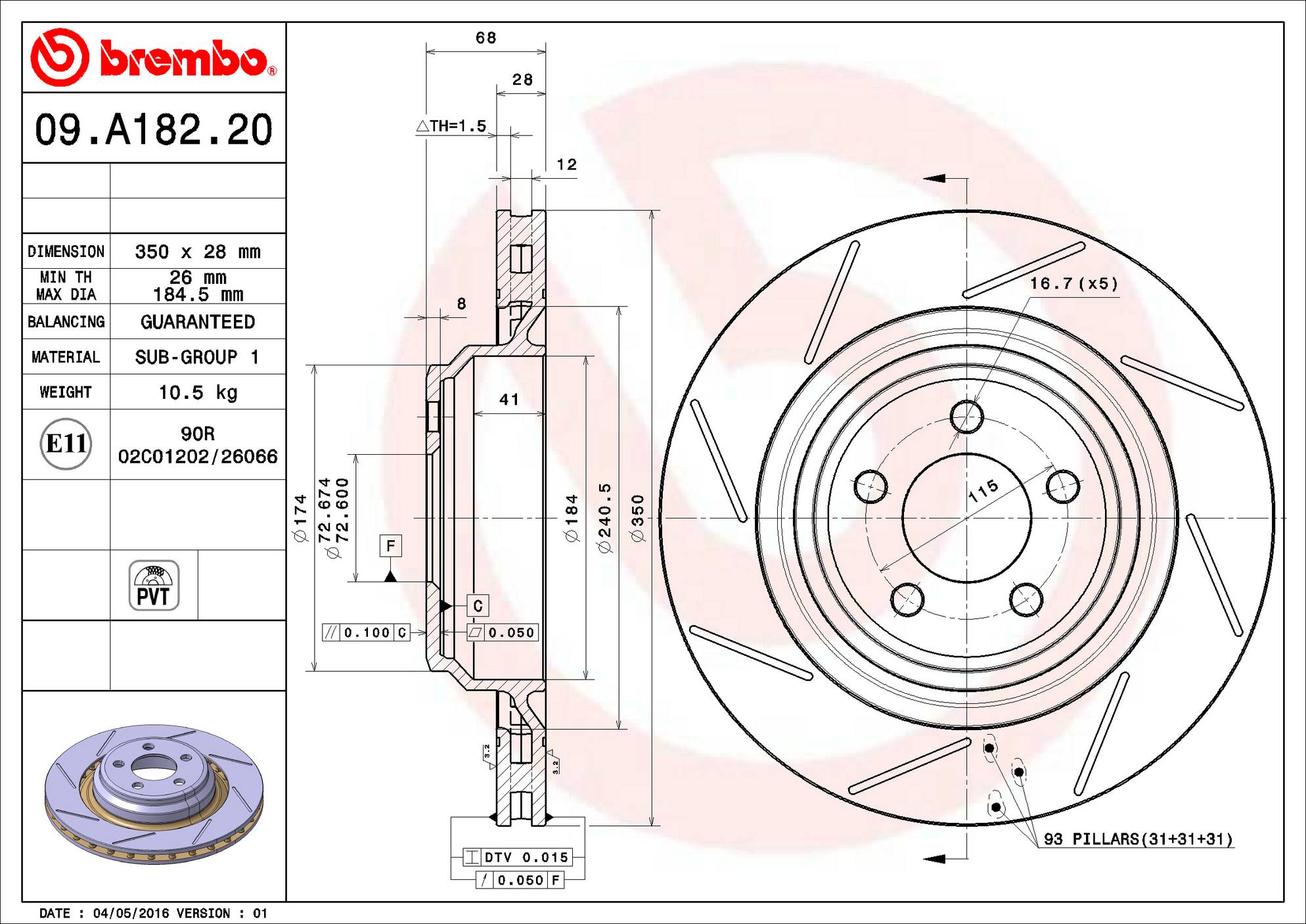 Chrysler Dodge Disc Brake Rotor - Rear (350mm) 5290538AD Brembo