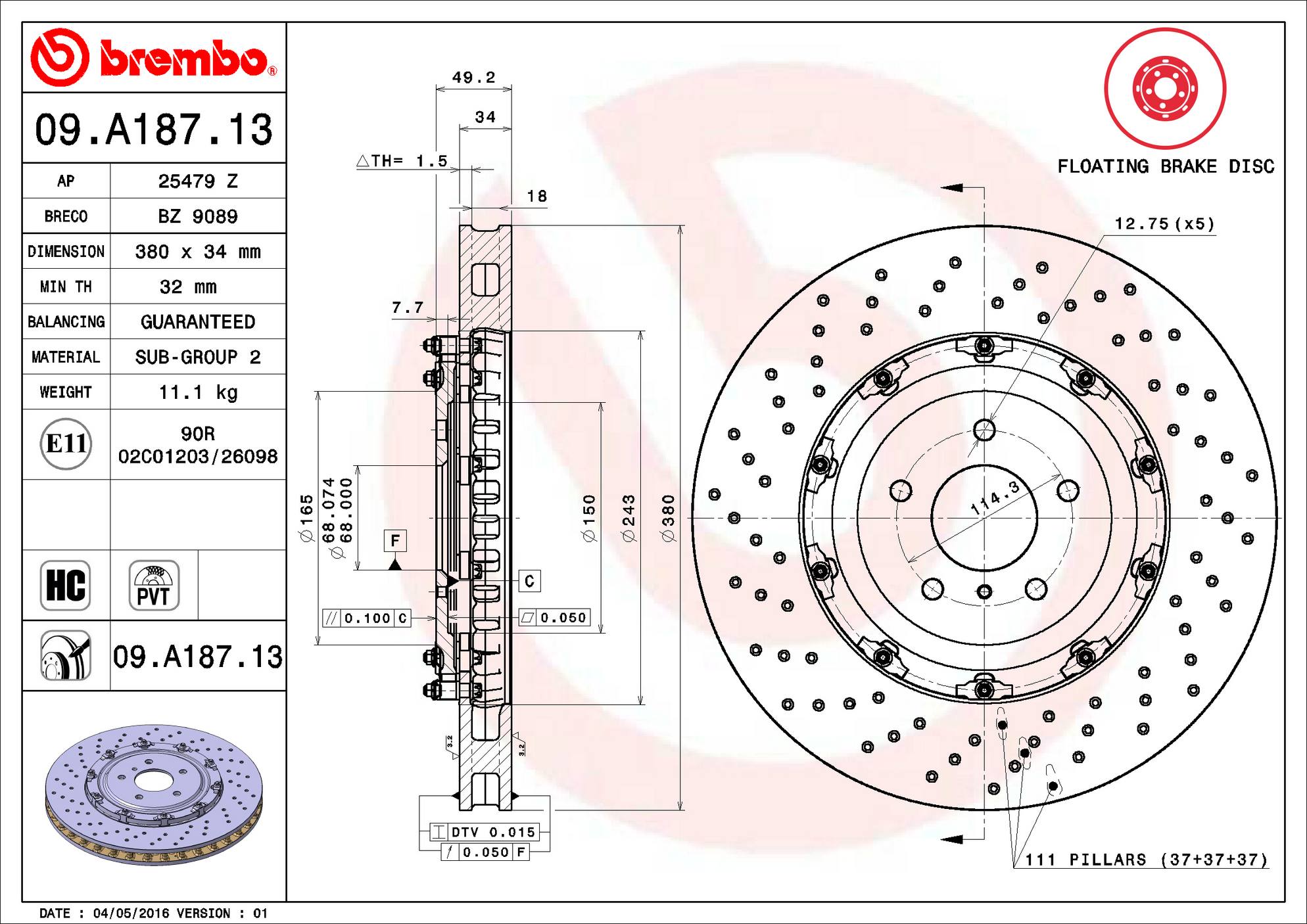 Nissan Disc Brake Rotor - Front (380mm) 40206JF20A Brembo