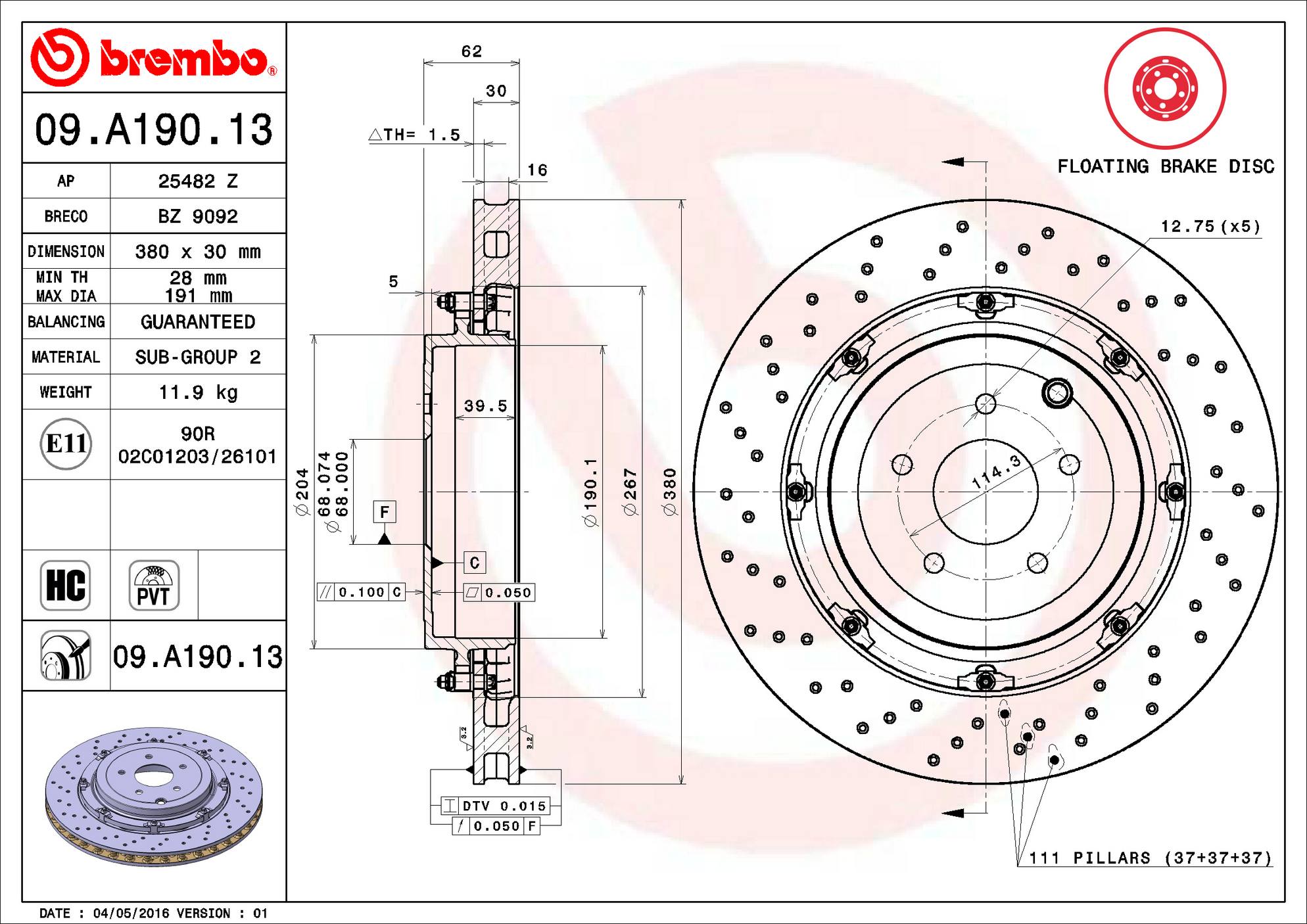 Nissan Disc Brake Rotor - Rear (380mm) 43206KJ10A Brembo