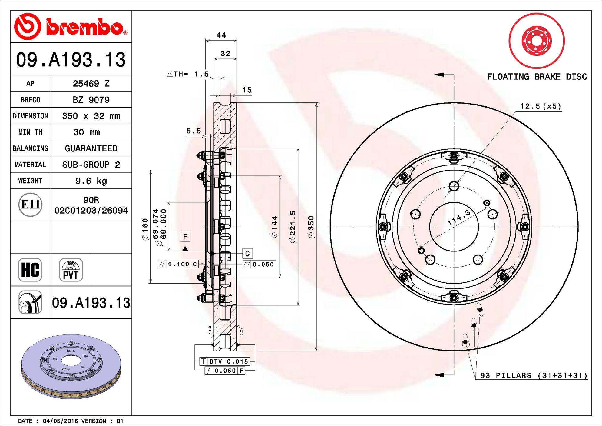 Mitsubishi Disc Brake Rotor - Front (350mm) 4615A186 Brembo
