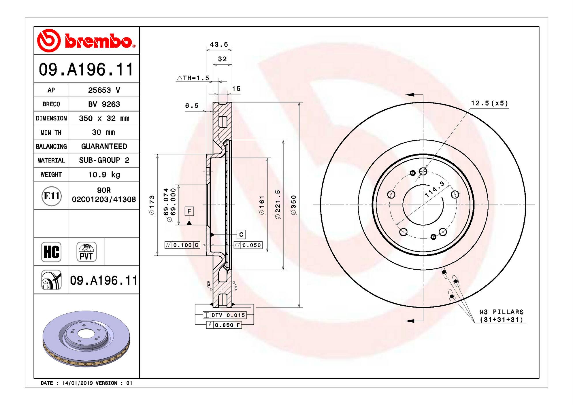 Mitsubishi Disc Brake Rotor - Front (350mm) 4615A185 Brembo