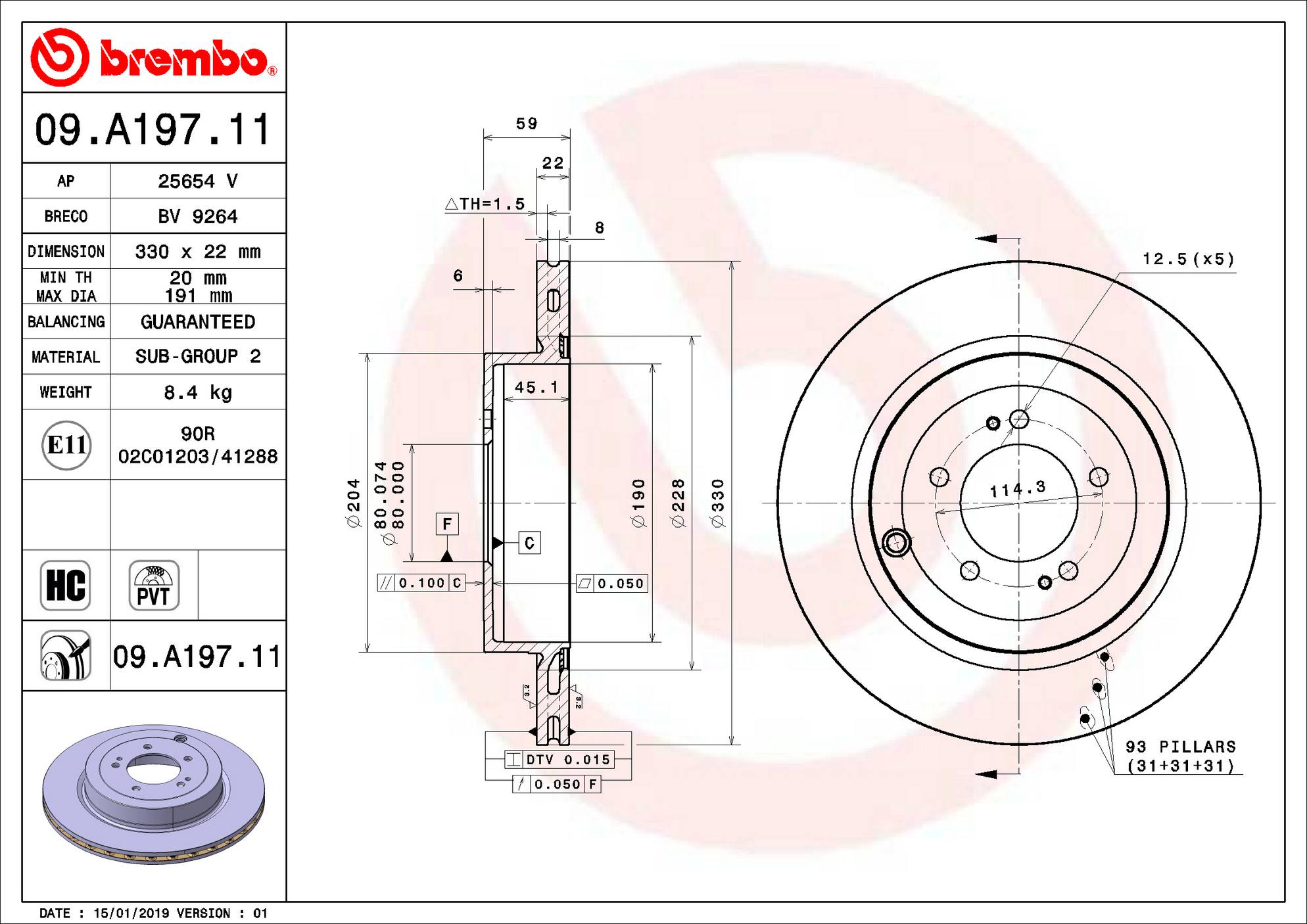 Mitsubishi Disc Brake Rotor - Rear (330mm) 4615A186 Brembo