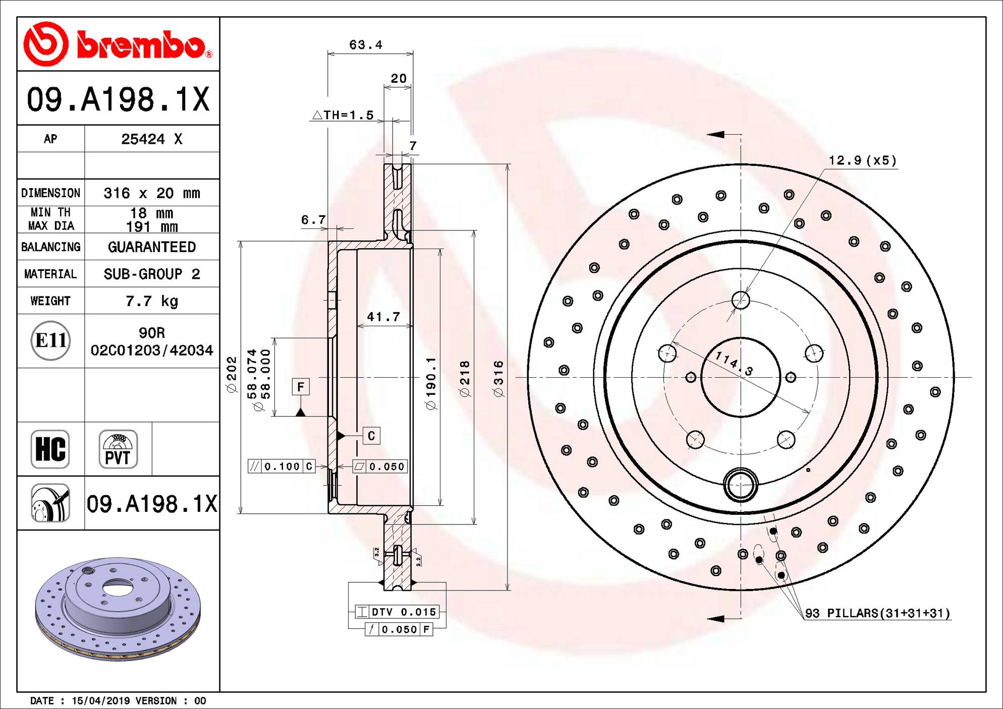 Subaru Disc Brake Rotor - Rear (316mm) 26700FG010 Brembo