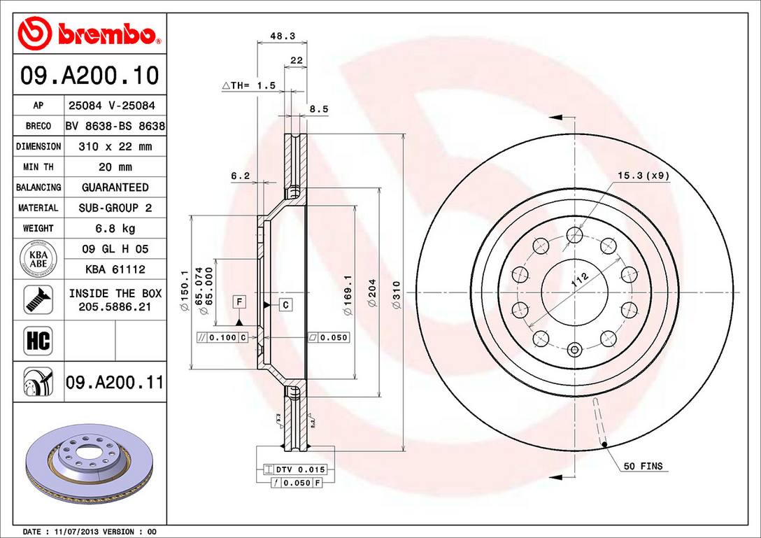 Volkswagen Disc Brake Pad and Rotor Kit - Rear (310mm) (Ceramic) Brembo