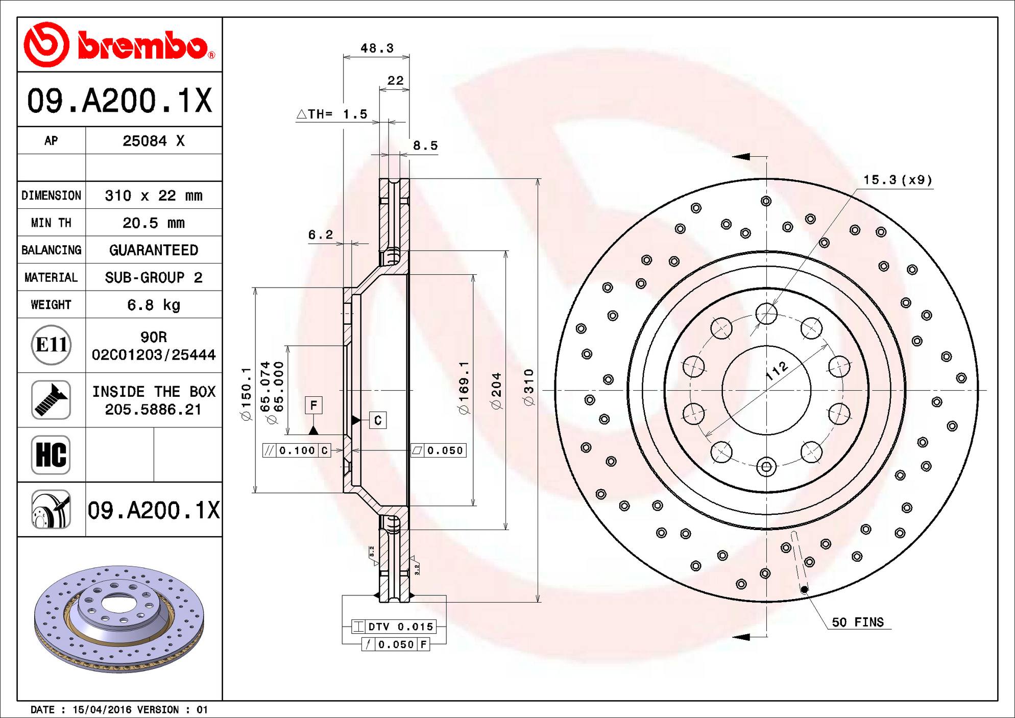 Audi Volkswagen Disc Brake Rotor - Rear (310mm) 5Q0615601E Brembo