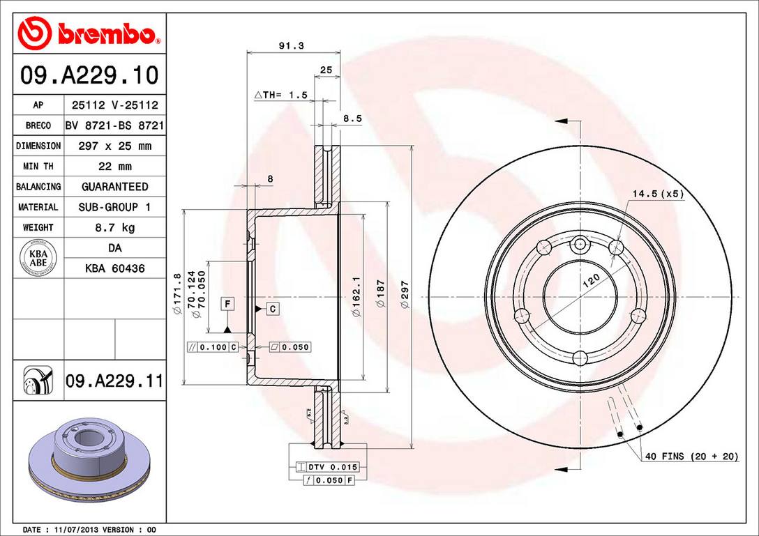 Land Rover Disc Brake Rotor - Front (297mm) SDB000380 Brembo