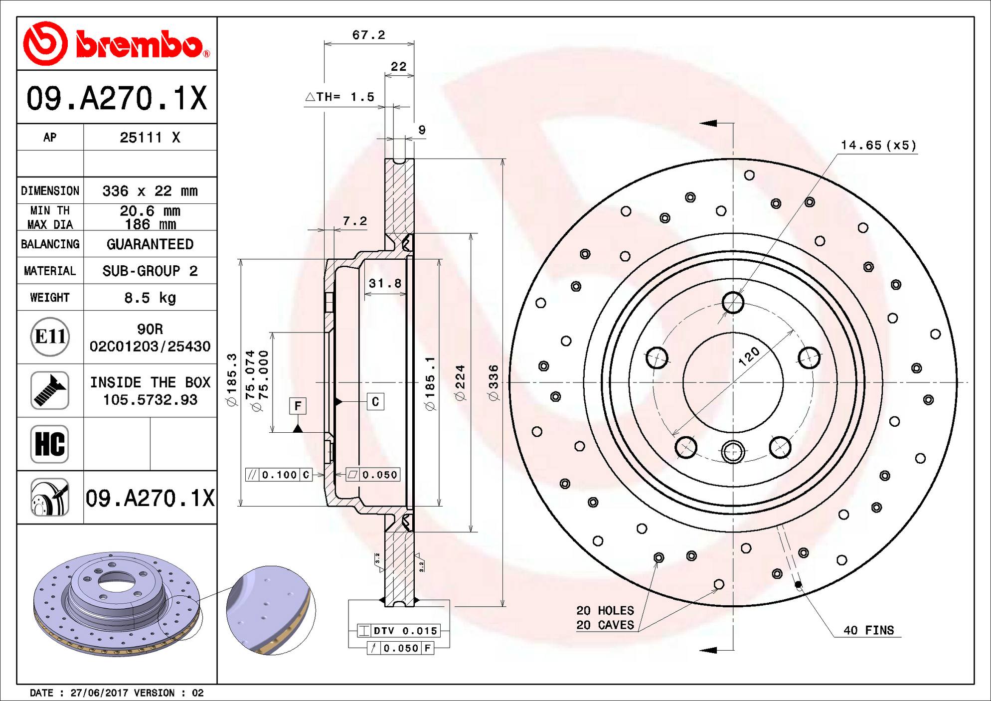 BMW Disc Brake Rotor - Rear (336mm) 34216855004 Brembo