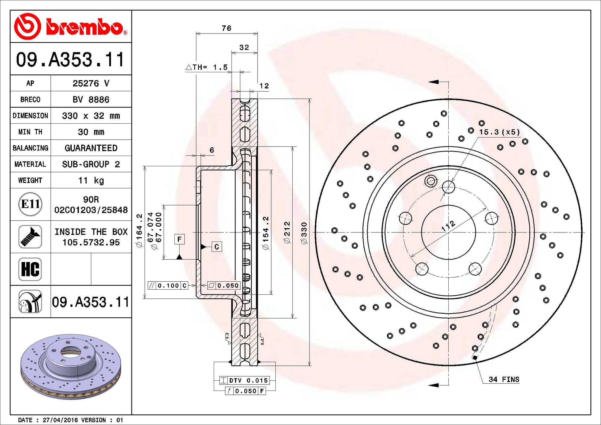 Mercedes Disc Brake Rotor - Front (330mm) 2204212512 Brembo